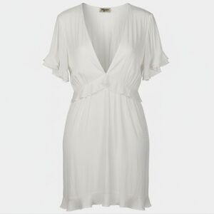 Show Me Your Mumu Verona Dress White Mini Flutter Sleeve Boho Large Made in USA